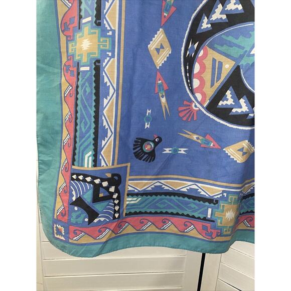 Vintage Wamcraft Teal Southwest Native American 32” Square Bandana Made In USA - Picture 9 of 9
